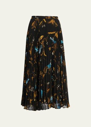 Pleated Floral Print Midi Skirt