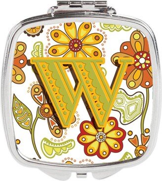 CJ2003-WSCM Letter W Floral Mustard & Green Compact Mirror