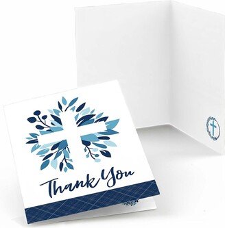 Big Dot Of Happiness Blue Elegant Cross - Boy Religious Party Thank You Cards (8 count)