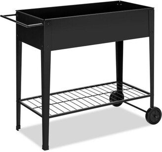 Slickblue Raised Garden Bed Elevated Planter Box on Wheels Steel Planter with Shelf-Black