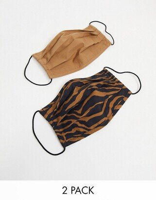 2 pack face coverings in camel and zebra