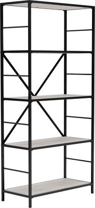 Gem 63 Inch Freestanding Bookcase, 4 Wood Shelves, Open Black Metal Frame