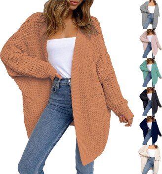 Generic oferta de Cardigan Sweaters for Women Waffle Knit Loose Fit Long Sleeve Sweater Lightweight Coat Women Oversized Jacket Outwear Orange