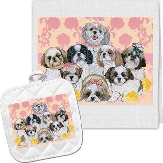 Shih Tzu Kitchen Dish Towel & Pot Holder Gift Set-AA