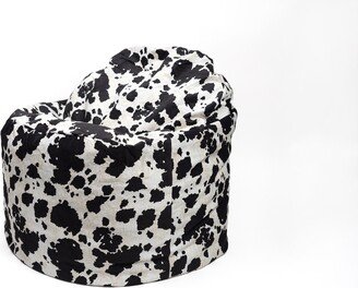 Top Fabric Memory Foam Filled Bean Bag Chair With Cow Printed Cover & Pleather Half Bottom For Adult Kids