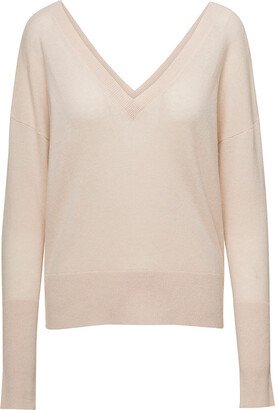 White V Neck Sweater In Wool And Cashmere Woman