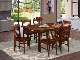 7 Piece Dining Table Set- A Rectangle Wooden Table and 6 Dining Chairs, Mahogany