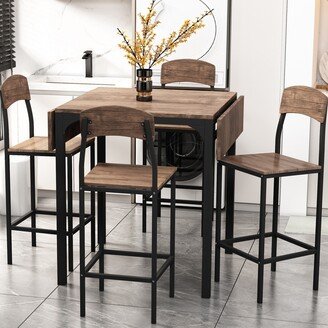 EDWINRAY 5 Pieces Counter Height Drop Leaf Dining Table Set with 4 Chairs for 4