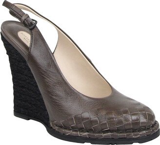 Women's Brown Leather Woven Wedge Slingbacks Heel 465182 2905