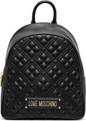 Quilted Logo-Plaque Backpack-AD