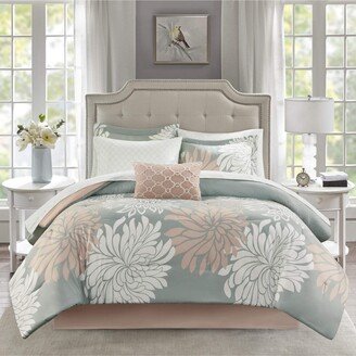 Gracie Mills Mable Comforter Set with Cotton Bed Sheets - King, Blush/Grey - Blush/grey