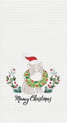 Meowy Christmas Embroidered & Waffle Weave Kitchen Towel