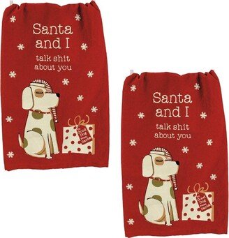 Decorative Towel Santa And I Talk About Your Set - Set Of Two Dish Towels 28 Inches - Kitchen Set/2 - 110013 - Cotton - Red