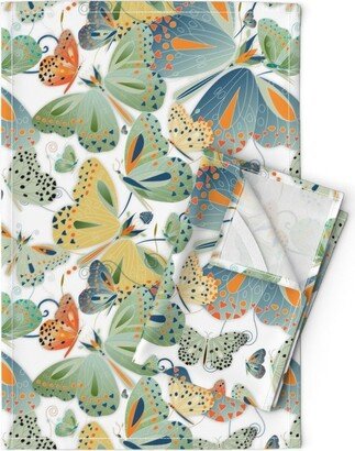 Butterfly Tea Towels | Set Of 2 - Butterflies By Paisleylady Earthtones Summer Insects Maximalist Linen Cotton Spoonflower