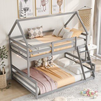 Bella Depot Twin over Full House Bunk Bed with Built-in Ladder for Children