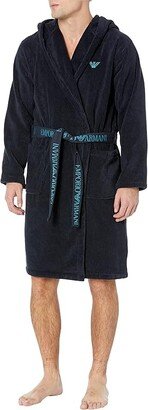 Logo-Jacquard Sponge Robe (Blue) Men's Robe