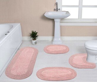 Home Weavers Inc Set of 4 Double Ruffle Collection Pink Cotton Ruffle Pattern Tufted Bath Rug Set - Home Weavers