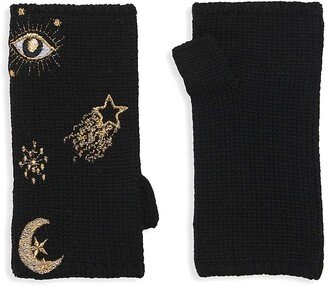 Carolyn Rowan Collection Ribbed Merino Wool Celestial-Embroidered Fingerless Gloves