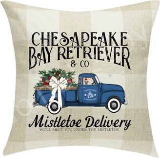 Chesapeake Bay Retriever & Co. Mistletoe Delivery Pillow Cover Buffalo Plaid 18 X ~Cover Only~