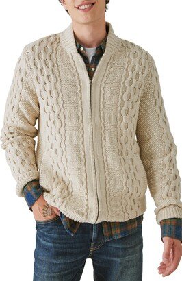 Cable Stitch Cotton Blend Zip-Up Cardigan