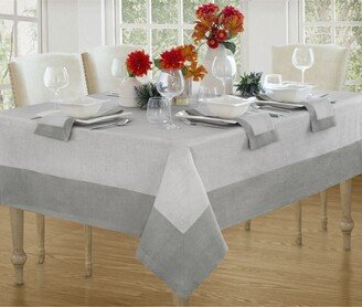 New Wave Metallic Border Linen Tablecloth, 70 Round - White, Silver
