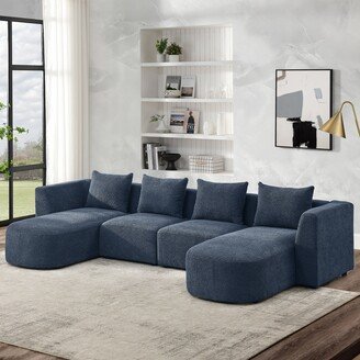 IGEMANINC U Shape Sectional Sofa including Two Single Seats and Two Chaises, Modular Sofa, DIY Combination, Loop Yarn Fabric, Navy