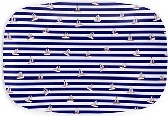 Serving Platters: Sea And Boats Stripes - Blue Serving Platter, Blue