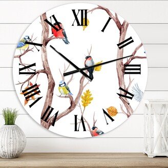 Designart 'Fall Trees and Little Birds' Traditional wall clock
