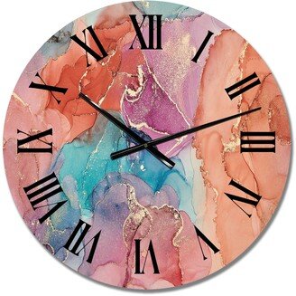 Designart 'Blue And Brown Luxury Abstract Fluid Art VIII' Modern wall clock