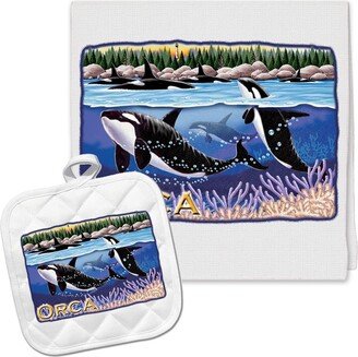 Orca Whale Kitchen Dish Towel & Pot Holder Gift Set