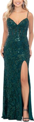 Juniors' Sequined Lace Corset Gown