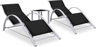 Sun Loungers 2 pcs with Table Aluminum Black