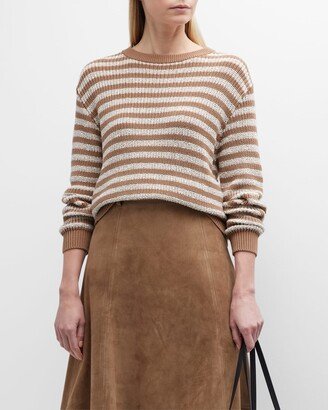 Cotton Striped Pullover with Micro Paillette Detail