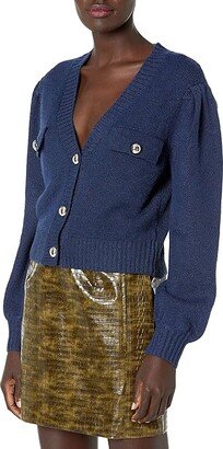 Women's V-Neck Cardigan with Pocket (French Navy) Women's Sweater