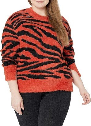 Women's Crew Neck Cropped Jacquard Sweater (Burnt Orange / Black) Women's Sweater