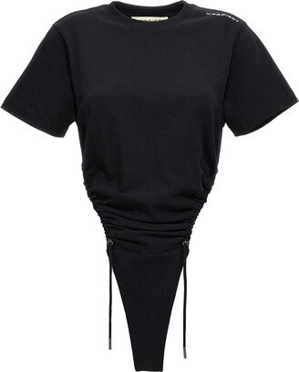 Ruched Bodysuit With Logo Embroidery-AA