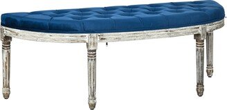 Homcom Vintage Semi-Circle Entryway Bench w/Tufted Upholstered Fabric, Blue