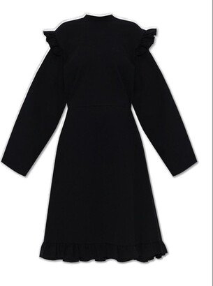 Crewneck Ruffled Long-Sleeved Dress