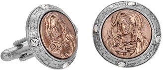 Symbols Of Faith Rose Gold-Tone and Silver-Tone Mary Round Cuff Links