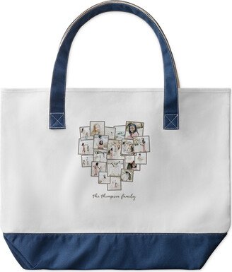 Large Tote Bags: Tilted Heart Collage Large Tote, Navy, Photo Personalization, Large Tote, Gray