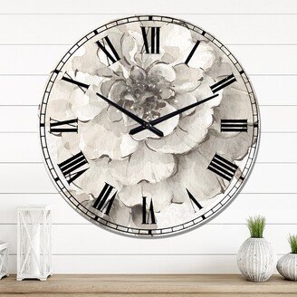 Designart 'Indigold Grey Peonies I' Farmhouse Large Wall Clock