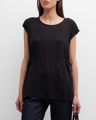 Petite Cap-Sleeve Drawstring Jersey Top