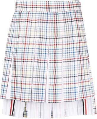 Check-Print Pleated Miniskirt