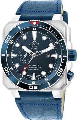 Men's Xo Submarine Swiss Automatic Navy Leather Watch 44mm