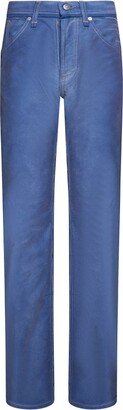 High-Waist Frayed-Detailed Straight-Leg Jeans