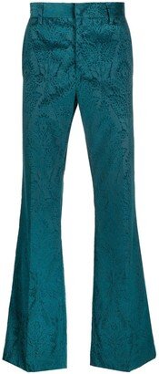 Paisley-Print Flared Velvet Trousers