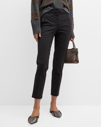 Monili-Trim Wool Gabardine Skinny-Leg Ankle Trousers