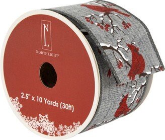 Northlight Gray and Red Cardinal Wired Craft Christmas Ribbon 2.5