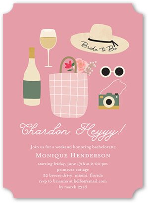 Bachelorette Party Invitations: Wine And Dine Bachelorette Party Invitation, Pink, 5X7, Pearl Shimmer Cardstock, Ticket