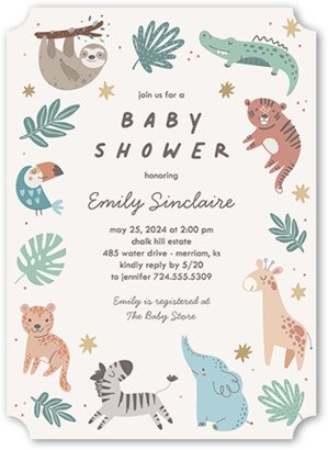 Baby Shower Invitations: Little Safari Baby Shower Invitation, Grey, 5X7, Pearl Shimmer Cardstock, Ticket